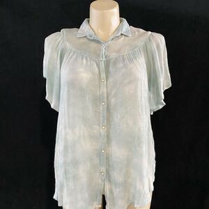 ECOTE Tunic M Seafoam Green Flutter Sleeves No stretch Not Lined Casual‎ Top